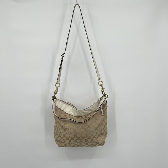 COACH Bag 519402 Canvas & Leather Handbag Shoulder Crossbody Tan Brown Yellow - Picture 2 of 12